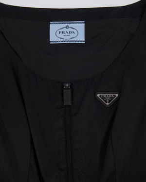 Prada Black Re-Nylon Midi Dress with Silver Buckle and Logo Plate Detail Size IT 42 (UK 10)