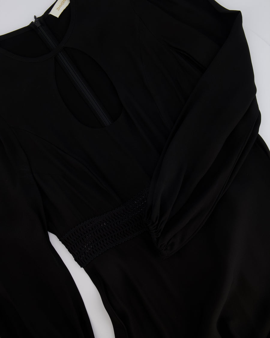 Zimmermann Black Long-Sleeved Maxi Dress with Front Cut-Out and Net Waistband Detail Size 2 (UK 12)
