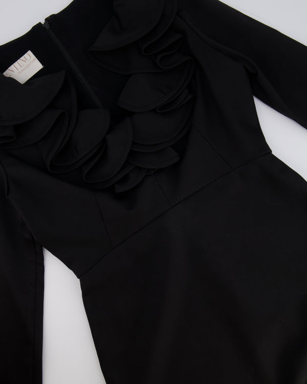 Valentino Black Long-Sleeved Mini Dress with Ruffled Collar Applique Size IT 42 (UK 10)