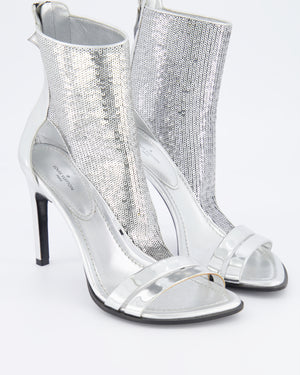Louis Vuitton Silver Metallic Sequin Embellished Heeled Sandals Size EU 38.5