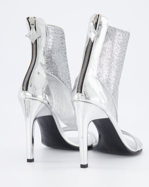 Louis Vuitton Silver Metallic Sequin Embellished Heeled Sandals Size EU 38.5