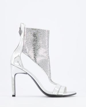 Louis Vuitton Silver Metallic Sequin Embellished Heeled Sandals Size EU 38.5