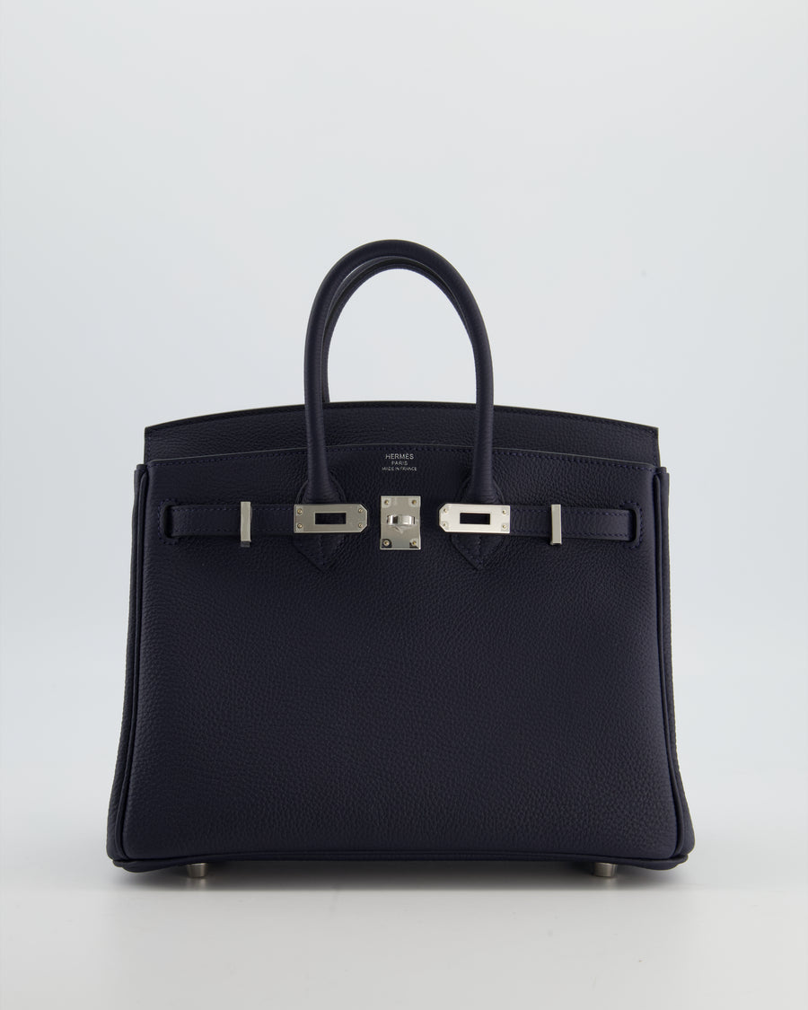 *RARE* Hermès Birkin 25 Retourne Bag in Bleu Nuit Togo Leather with Palladium Hardware