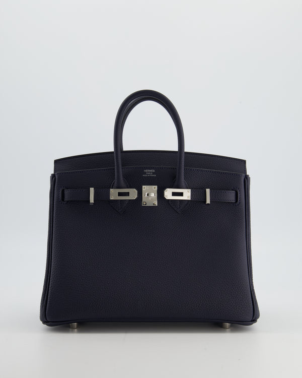 *RARE* Hermès Birkin 25 Retourne Bag in Bleu Nuit Togo Leather with Palladium Hardware