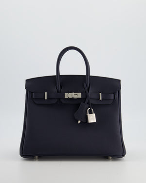 *RARE* Hermès Birkin 25 Retourne Bag in Bleu Nuit Togo Leather with Palladium Hardware