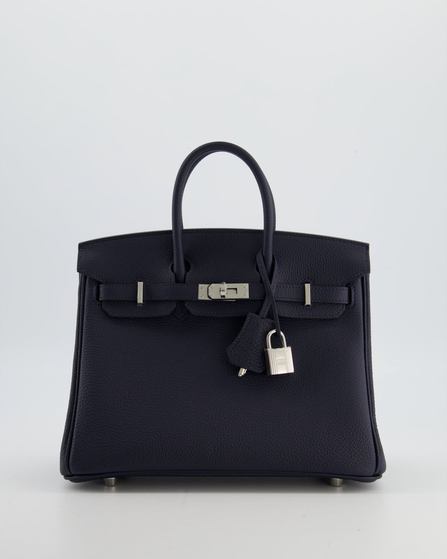 *RARE* Hermès Birkin 25 Retourne Bag in Bleu Nuit Togo Leather with Palladium Hardware