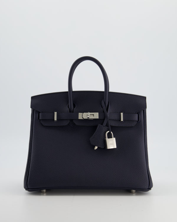 *RARE* Hermès Birkin 25 Retourne Bag in Bleu Nuit Togo Leather with Palladium Hardware
