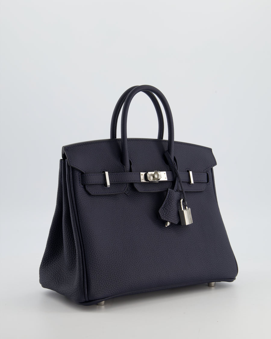 *RARE* Hermès Birkin 25 Retourne Bag in Bleu Nuit Togo Leather with Palladium Hardware