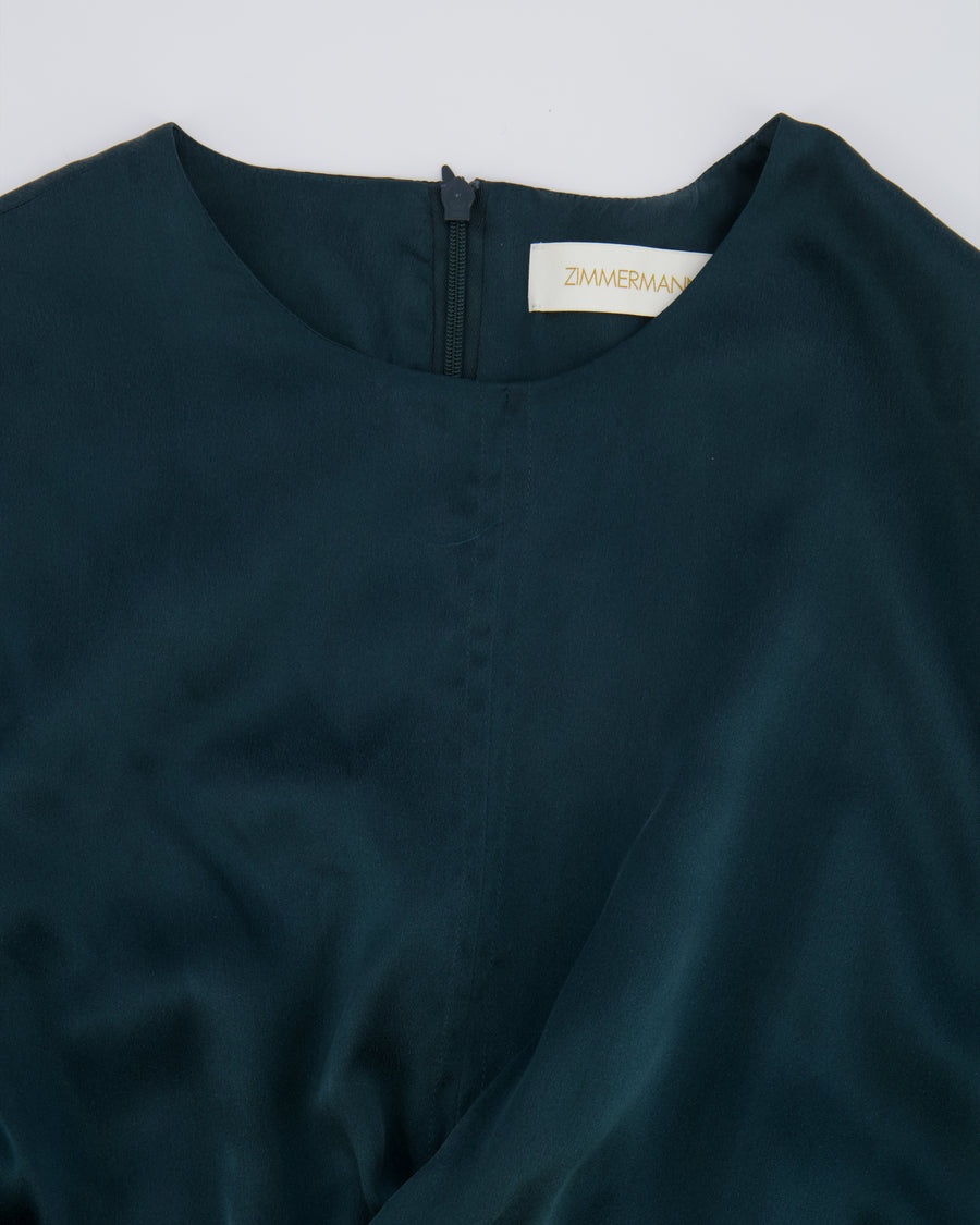 Zimmermann Dark Green Silk Long-Sleeved Wrap Top Size 2 (UK 12)