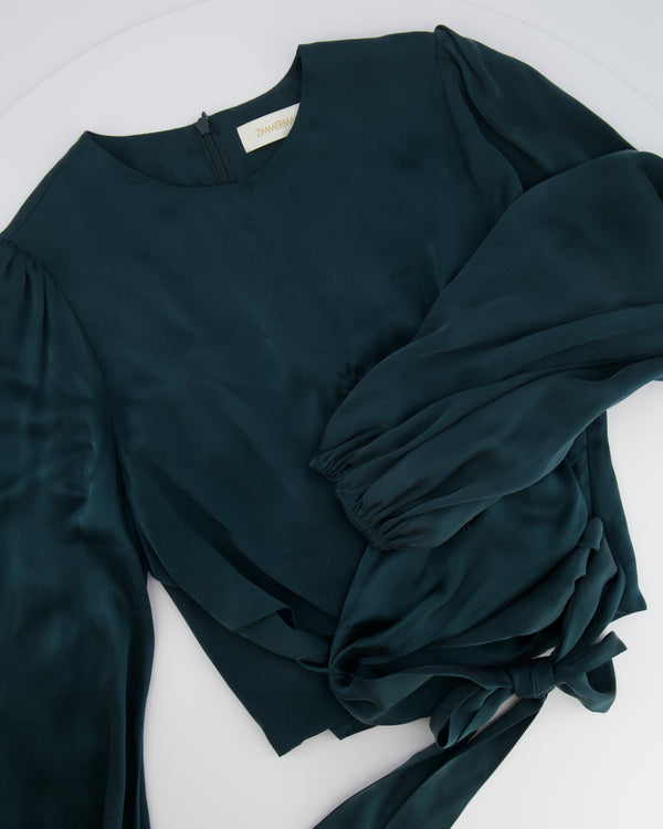 Zimmermann Dark Green Silk Long-Sleeved Wrap Top Size 2 (UK 12)