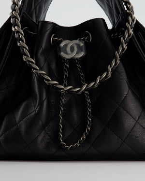 *RARE* Chanel Small 25 Handbag in Black Caviar Leather with Ruthenium Hardware