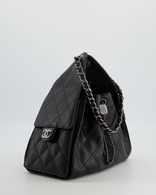 *RARE* Chanel Small 25 Handbag in Black Caviar Leather with Ruthenium Hardware