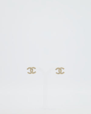 Chanel 21C Champagne Gold Small CC Earrings with Crystal Details