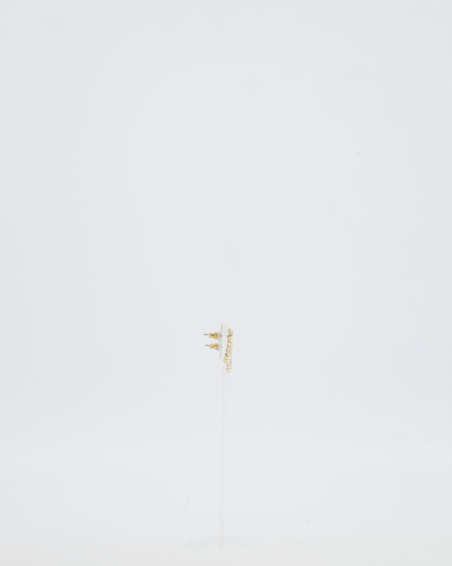 Chanel 21C Champagne Gold Small CC Earrings with Crystal Details