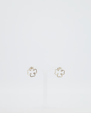 Chanel Champagne Gold and Four Leaf Clover Earrings with Logo Detail