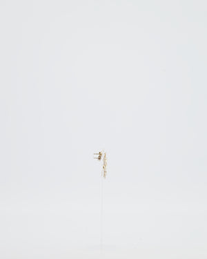 Chanel Champagne Gold and Four Leaf Clover Earrings with Logo Detail