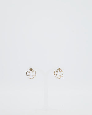 Chanel Champagne Gold and Four Leaf Clover Earrings with Logo Detail