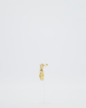 Chanel 23C Gold Heart Pendant Earrings with Pink Stone & Crystal CC Detail