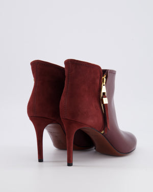 Louis Vuitton Burgundy Leather and Suede Heeled Ankle Boots with Gold Logo Zip Size EU 38