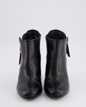 Lous Vuitton Black Leather and Suede Heeled Ankle Boots with Gold Logo Zip Detail Size EU 38