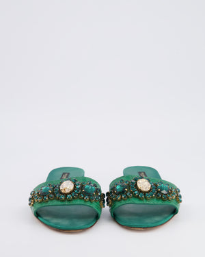 Dolce & Gabbana Emerald Green Croc Leather Mules with Crystal Embellishments Size EU 38.5