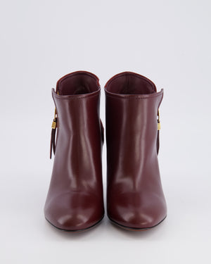 Louis Vuitton Burgundy Leather and Suede Heeled Ankle Boots with Gold Logo Zip Size EU 38