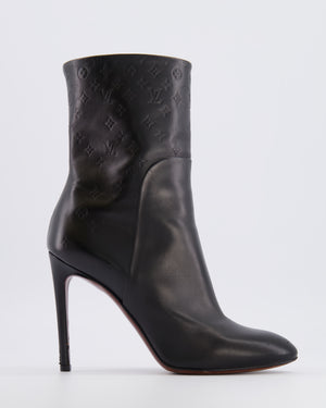 Louis Vuitton Black Leather Heeled Ankle Boots with Embossed Monogram Detail Size EU 38
