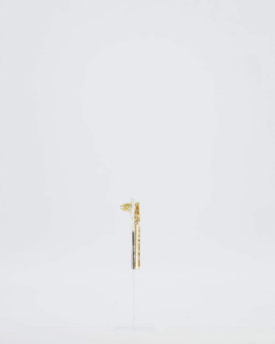 Chanel 22P Gold Crystal CC Earrings Drop BOY Pendant