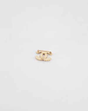 Chanel 10A Champagne Gold, Cream and Black CC Brooch with Silver Crystal Detail