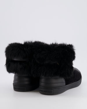 Louis Vuitton Black Suede Lace Up Sneakers with Fur Lining and Buckle Detail Size EU 38