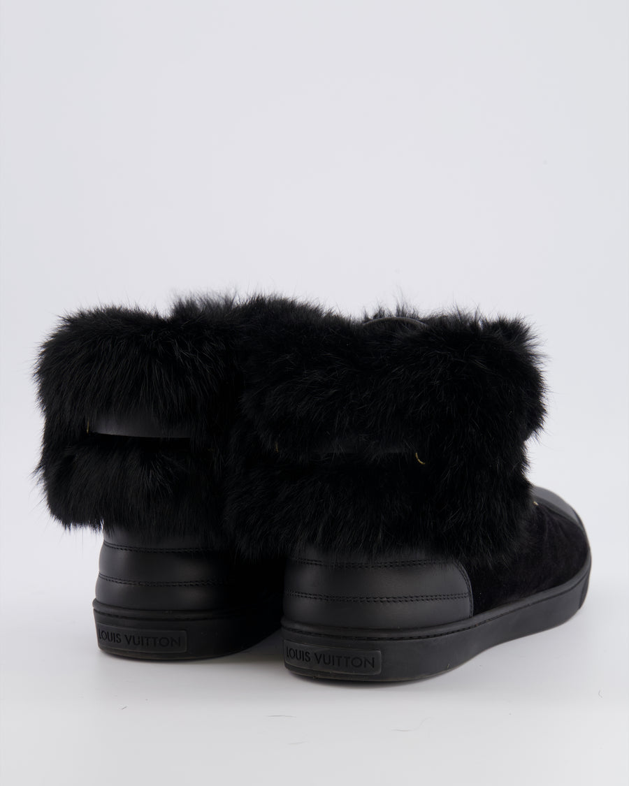Louis Vuitton Black Suede Lace Up Sneakers with Fur Lining and Buckle Detail Size EU 38