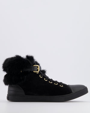 Louis Vuitton Black Suede Lace Up Sneakers with Fur Lining and Buckle Detail Size EU 38