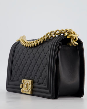 Chanel Medium Black Boy Bag in Caviar Leather with Brushed Gold Hardware