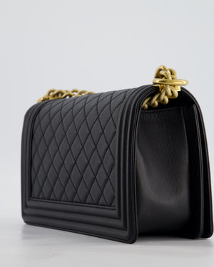 Chanel Medium Black Boy Bag in Caviar Leather with Brushed Gold Hardware