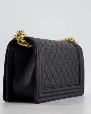 Chanel Medium Black Boy Bag in Caviar Leather with Brushed Gold Hardware