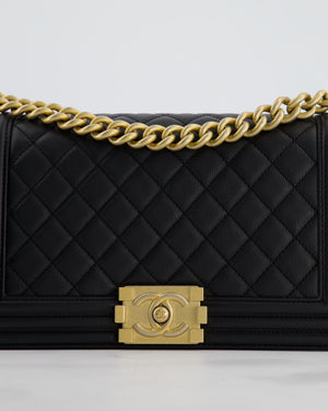 Chanel Medium Black Boy Bag in Caviar Leather with Brushed Gold Hardware