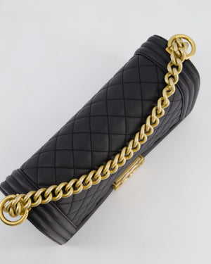 Chanel Medium Black Boy Bag in Caviar Leather with Brushed Gold Hardware