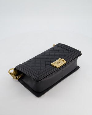 Chanel Medium Black Boy Bag in Caviar Leather with Brushed Gold Hardware