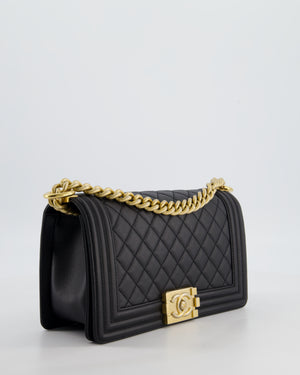 Chanel Medium Black Boy Bag in Caviar Leather with Brushed Gold Hardware