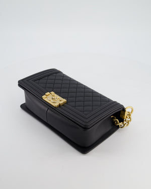 Chanel Medium Black Boy Bag in Caviar Leather with Brushed Gold Hardware