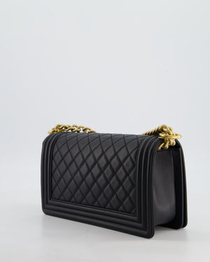 Chanel Medium Black Boy Bag in Caviar Leather with Brushed Gold Hardware