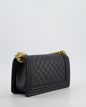 Chanel Medium Black Boy Bag in Caviar Leather with Brushed Gold Hardware