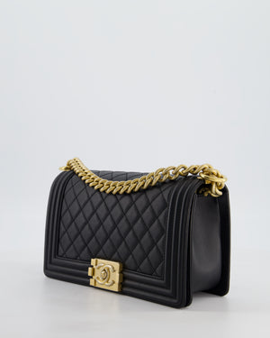 Chanel Medium Black Boy Bag in Caviar Leather with Brushed Gold Hardware