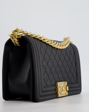 Chanel Medium Black Boy Bag in Caviar Leather with Brushed Gold Hardware