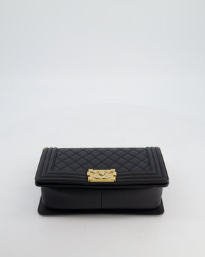 Chanel Medium Black Boy Bag in Caviar Leather with Brushed Gold Hardware