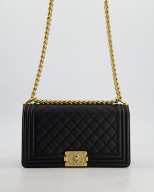 Chanel Medium Black Boy Bag in Caviar Leather with Brushed Gold Hardware