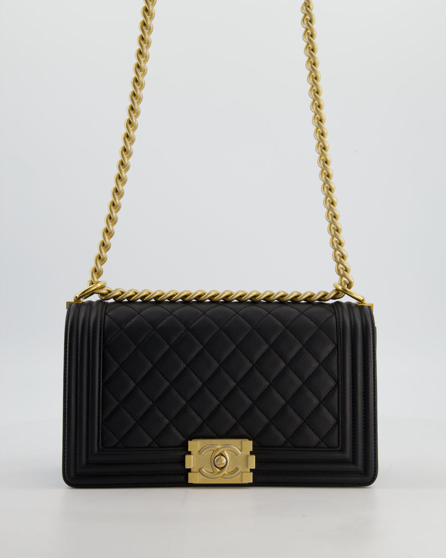Chanel Medium Black Boy Bag in Caviar Leather with Brushed Gold Hardware