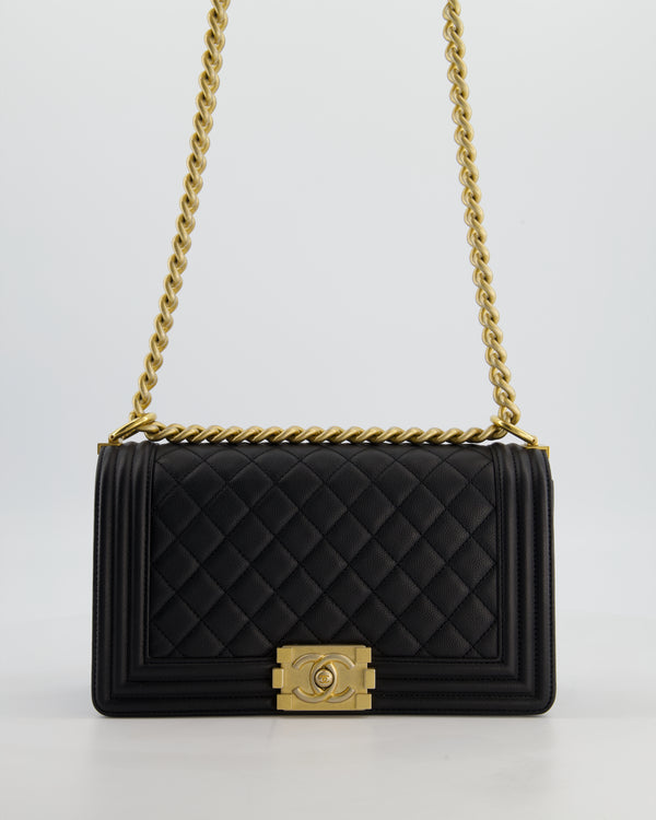 Chanel Medium Black Boy Bag in Caviar Leather with Brushed Gold Hardware