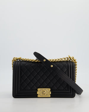 Chanel Medium Black Boy Bag in Caviar Leather with Brushed Gold Hardware