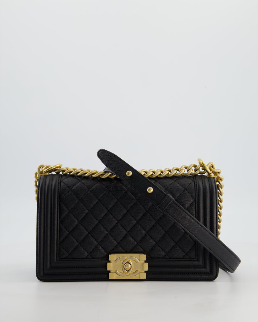Chanel Medium Black Boy Bag in Caviar Leather with Brushed Gold Hardware